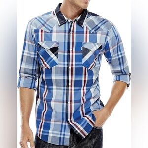 Levi's Men's Ferrer Poplin Plaid Pearl Snap Shirt Western Large 3LYLW5062 920